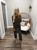 PIPER CHOCOLATE LONG SLEEVE RIBBED CONTRAST LONG SLEEVE TOP