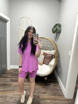 HALLIE BRIGHT MAUVE SUPER SOFT 2 PIECE BIKER SHORT SET