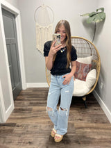 JAIDEN BLACK RUCHED SHORT SLEEVE BLOUSE