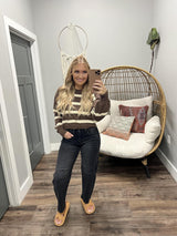 ABBIE CHOCOLATE AND CREAM LIGHT WEIGHT STRIPE SWEATER TOP