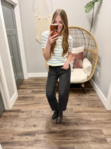KAYLAN BABY BLUE STRIPE HENLEY COLLARED SWEATER TOP