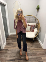 ALEXA WASHED BURGUNDY SHORT SLEEVE CARDIGAN TOP