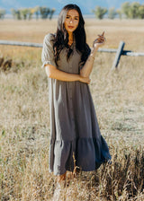 THE LEO CLOUDSTONE BUTTON UP MIDI DRESS