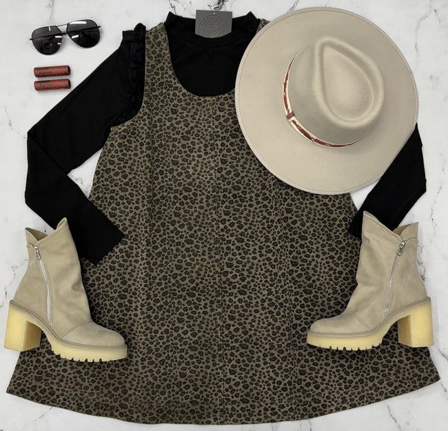 NAVIE LEOPARD OVERALL DENIM DRESS