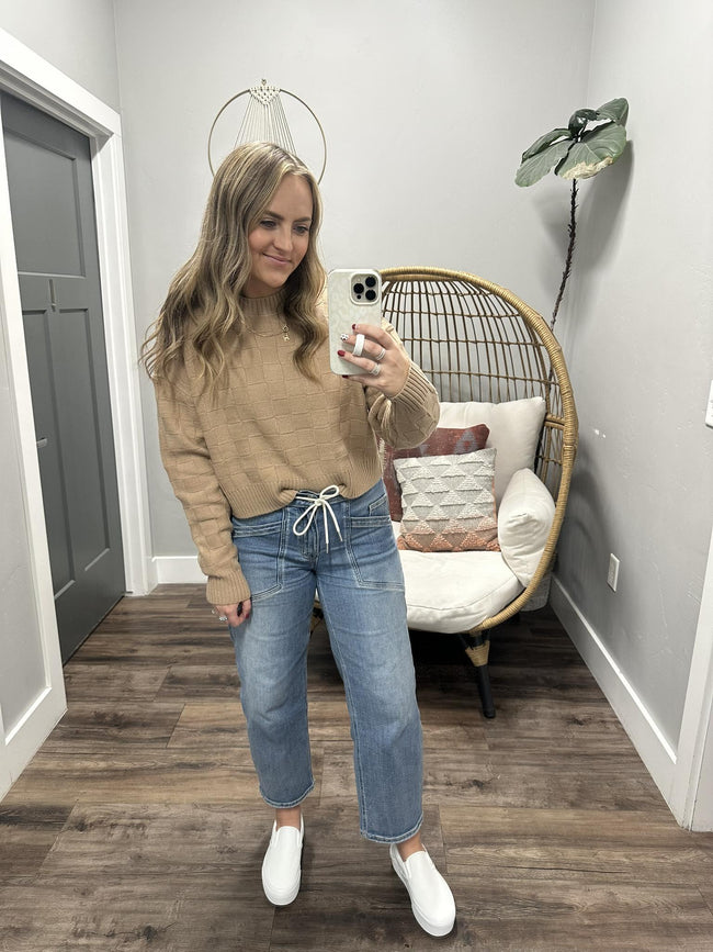 ANITA TAUPE CHECKERED SWEATER TOP