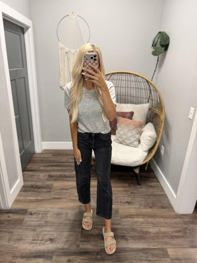 JACI HEATHER GREY SHORT SLEEVE SWEATER TOP
