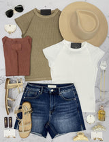 JOSIE MOCHA RIBBED PERFECT BASIC TEE