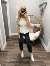 JUDY OFF WHITE SHORT SLEEVE HENLEY TOP