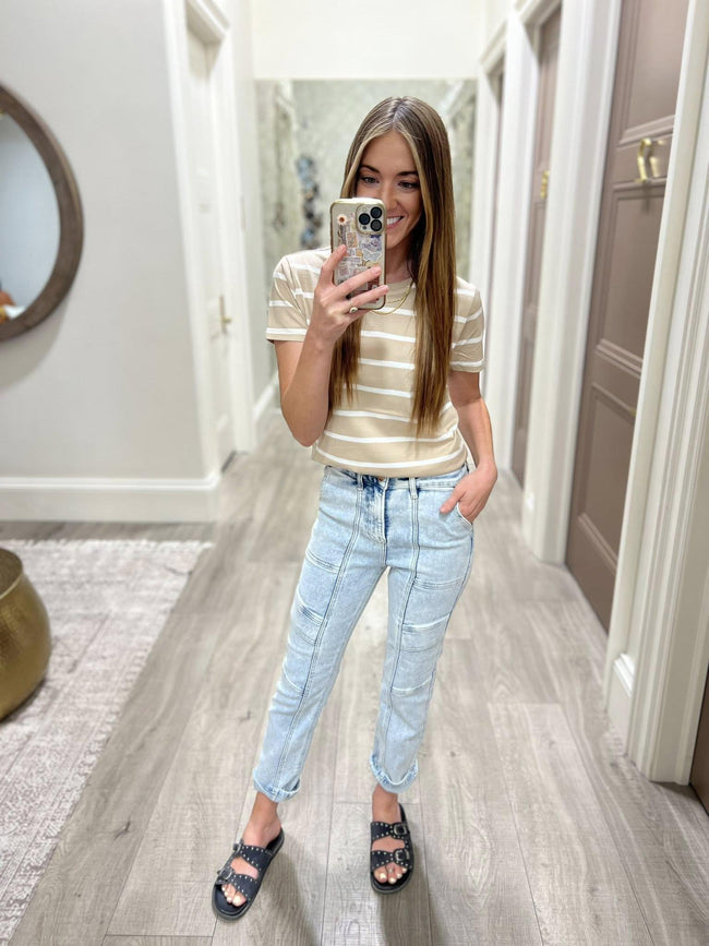 TANYA TAUPE WHITE STRIPE TEE