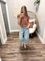 ALAINA BURGUNDY FLORAL SHORT SLEEVE TEE