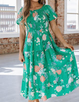 JOSIE KELLY GREEN FLORAL SMOCKED DRESS