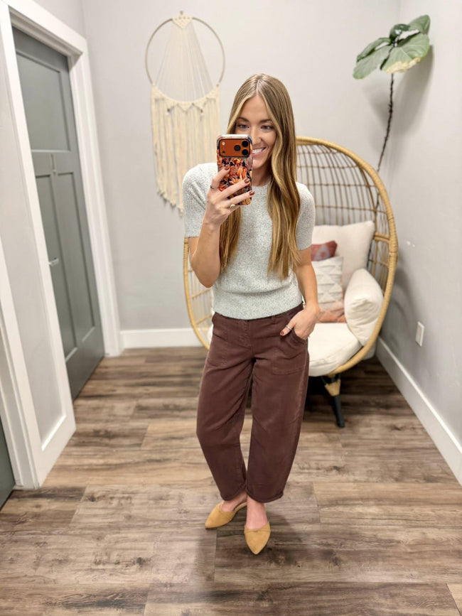 CASSIDY HEATHER GREY SHORT SLEEVE SWEATER TOP