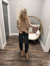 TEXI WASHED RUST CABLE KNIT SWEATER TOP