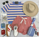 CAMDEN RED RUFFLE PLAID TIE FRONT SHORTS
