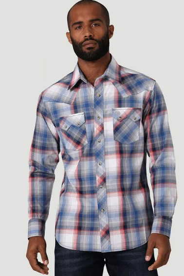 MENS WRANGLER RETRO RED AND BLUE PLAID