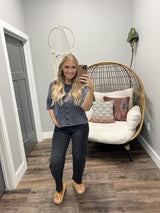 ALEXA WASHED NAVY SHORT SLEEVE CARDIGAN TOP