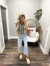 WALLINE BLACK AND IVORY KNIT TANK SWEATER TOP