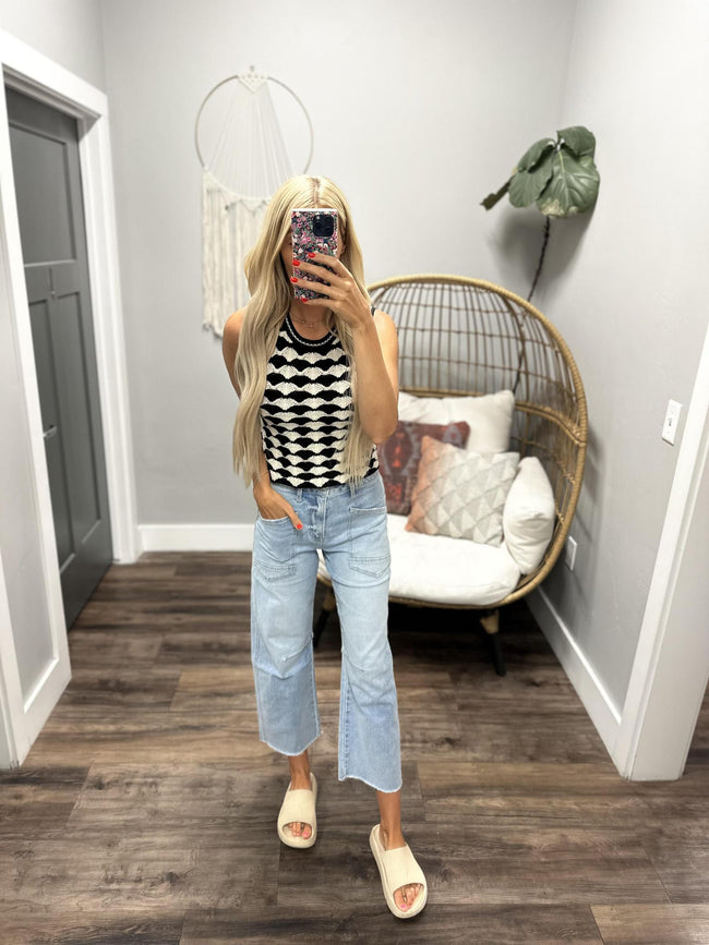WALLINE BLACK AND IVORY KNIT TANK SWEATER TOP