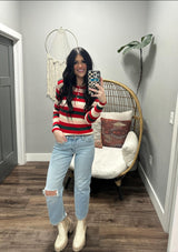 CHRISTMAS STRIPED HENLEY SWEATER TOP