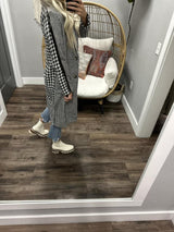 BUSINESS AS USUAL BLACK AND WHITE HOUNDSTOOTH LONG JACKET