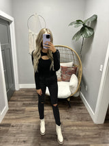 KRYSTAL BLACK RIBBED CUT OUT LONG SLEEVE TOP