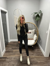 RAKELL BLACK AND COCO STRIPE HENLEY LONG SLEEVE