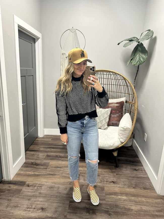 FALL FAVORITE BLACK RIBBED COZY SWEATER