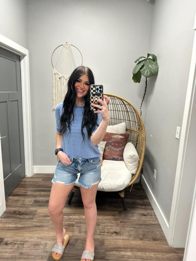REAGAN BLUE STRIPE SHORT SLEEVE TOP