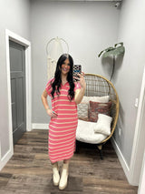 BLAYKE PUNCH AND CHAMPAGNE KNIT STRIPE DRESS