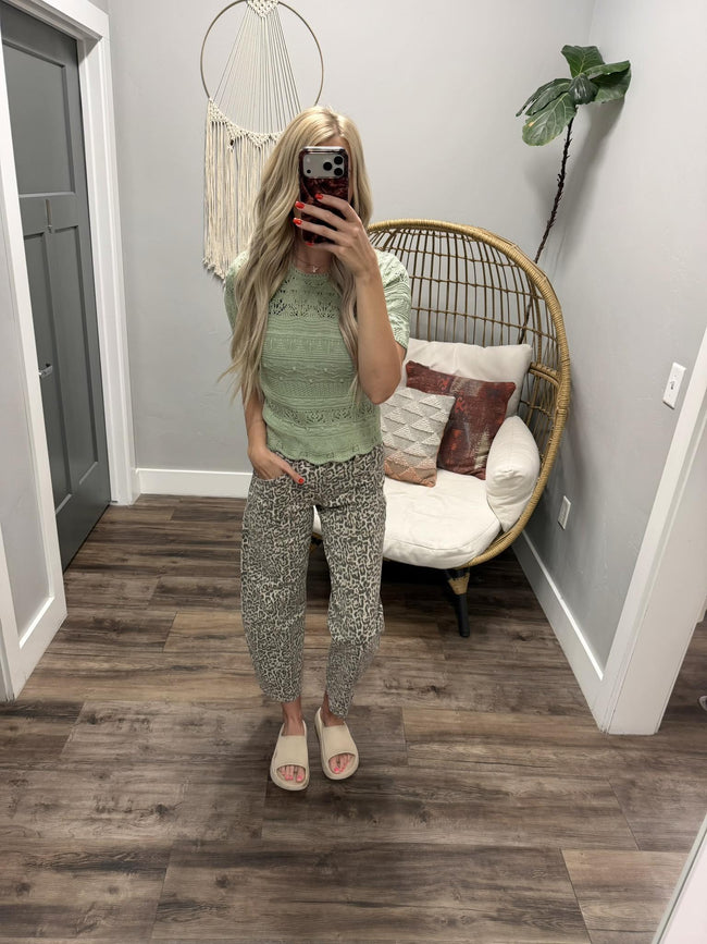 CAROLINE SAGE KNIT SHORT SLEEVE TOP