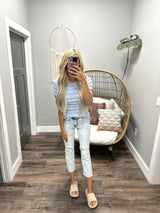 ANNA LIGHT BLUE TEXTURED SHORT SLEEVE BLOUSE TOP