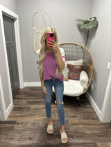 LIV MAGENTA RIBBED LACE SHORT SLEEVE CONTRAST TOP