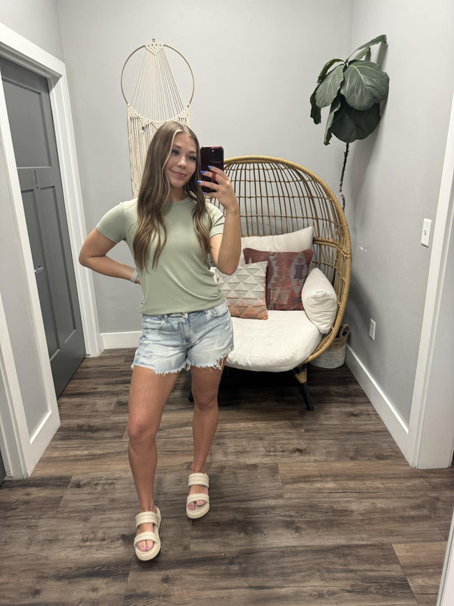 PERFECT SAGE BASIC RIBBED TEE