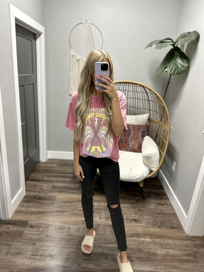 PINK WASHED ROCK & ROLL GRAPHIC TEE