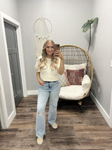 DEMI CABLE KNIT SHORT SLEEVE SWEATER TOP