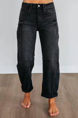 CINDY VINTAGE BLACK WASH BARREL DENIM JEANS