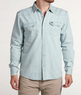 MENS HOWLER BROTHERS GARTH LIGHT WASH DUST UP DENIM SNAPSHIRT