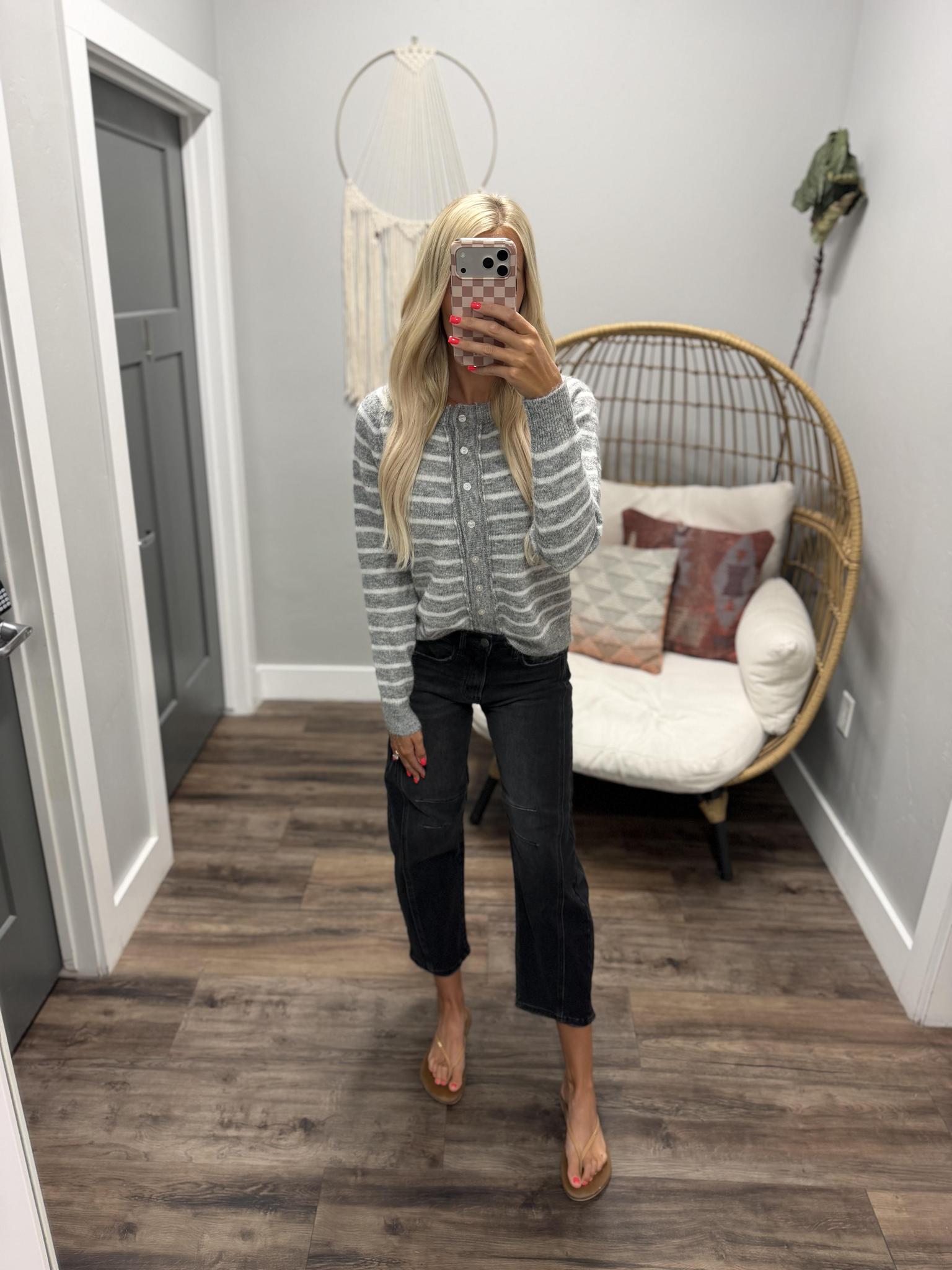 BONNIE HEATHER GREY STRIPE CARDIGAN TOP