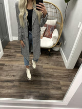 BUSINESS AS USUAL BLACK AND WHITE HOUNDSTOOTH LONG JACKET