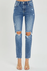 NORA HIGH RISE DISTRESSED KNEE JEANS