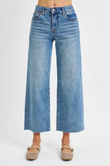 TARA MID RISE CROPPED WIDE LEG DENIM JEANS
