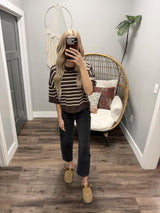 TONI CHOCOATE STRIPE SHORT SLEEVE SWEATER TOP
