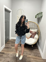 EMMI BLACK FLORAL CINCH FRONT EMBROIDERED BLOUSE