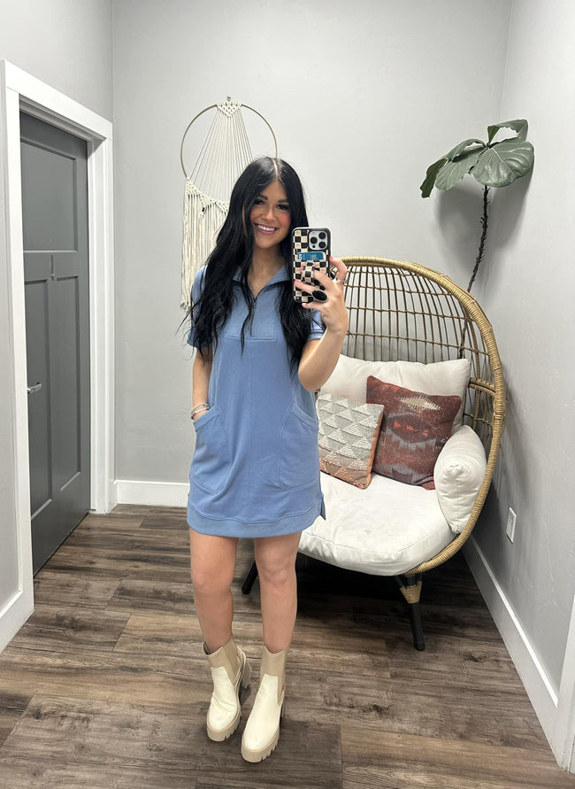 EMMA DENIM ZIP FRONT SHORT SLEEVE DRESS