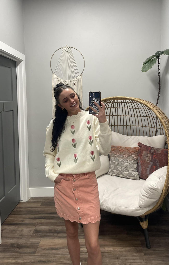 MARTY PINK CORAL SCALLOP BUTTON FRONT SKIRT
