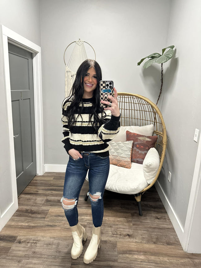 BROOKLYN BLACK AND GOLD STRIPE SWEATER TOP