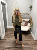 CARA OLIVE KNIT SHORT SLEEVE SWEATER TOP