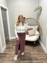 SAVANNAH PLUM WASHED DENIM SLIT SKIRT