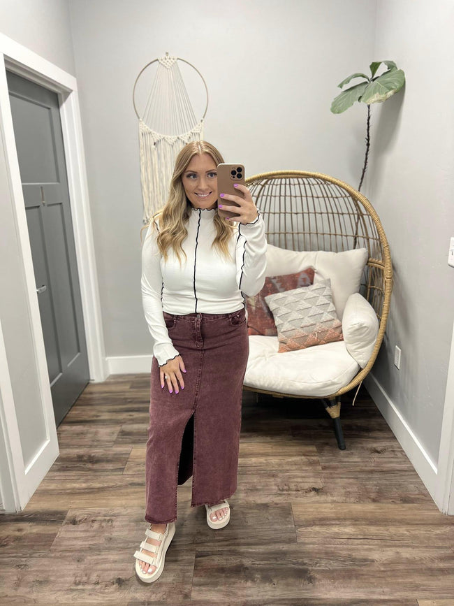 SAVANNAH PLUM WASHED DENIM SLIT SKIRT