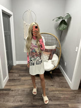 NEON PINK WILDFLOWERS AND WILD HORSES LONG SLEEVE MESH TOP